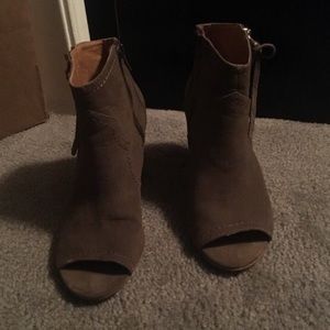 Olive green open toe booties